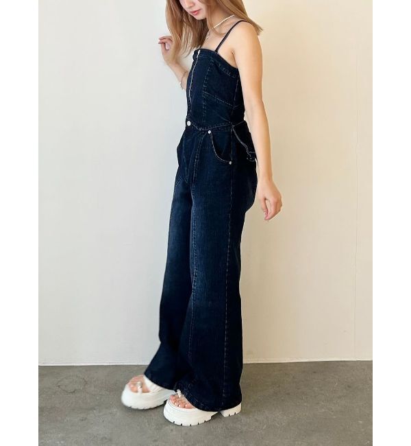 CALNAMUR「BACK RIBBON DENIM ALL IN ONE/バックリボンデニムオールインワン」|ワンピース|