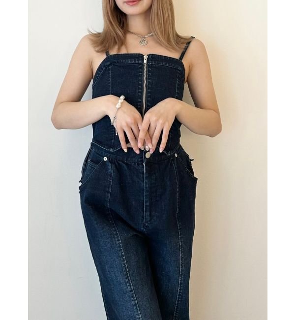 CALNAMUR「BACK RIBBON DENIM ALL IN ONE/バックリボンデニムオールインワン」|ワンピース|