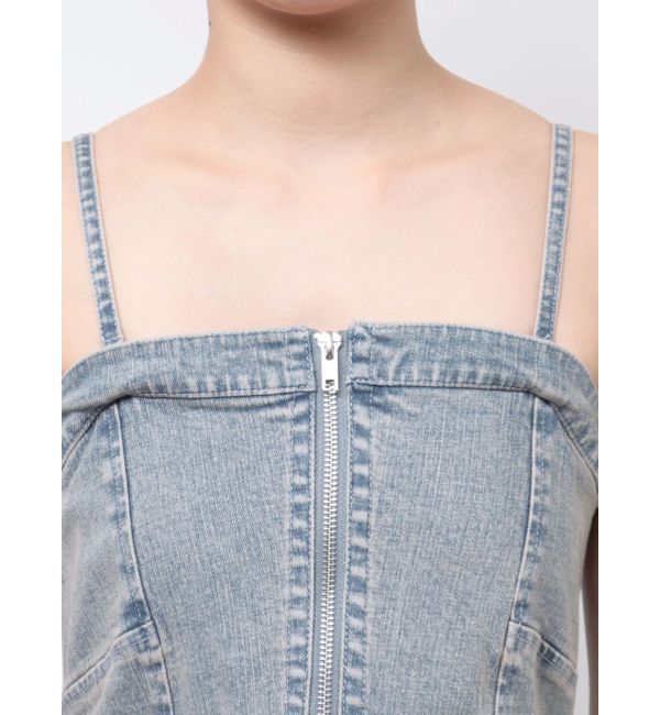 CALNAMUR「BACK RIBBON DENIM ALL IN ONE/バックリボンデニムオールインワン」|ワンピース|