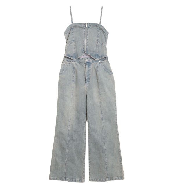 CALNAMUR「BACK RIBBON DENIM ALL IN ONE/バックリボンデニムオールインワン」|ワンピース|