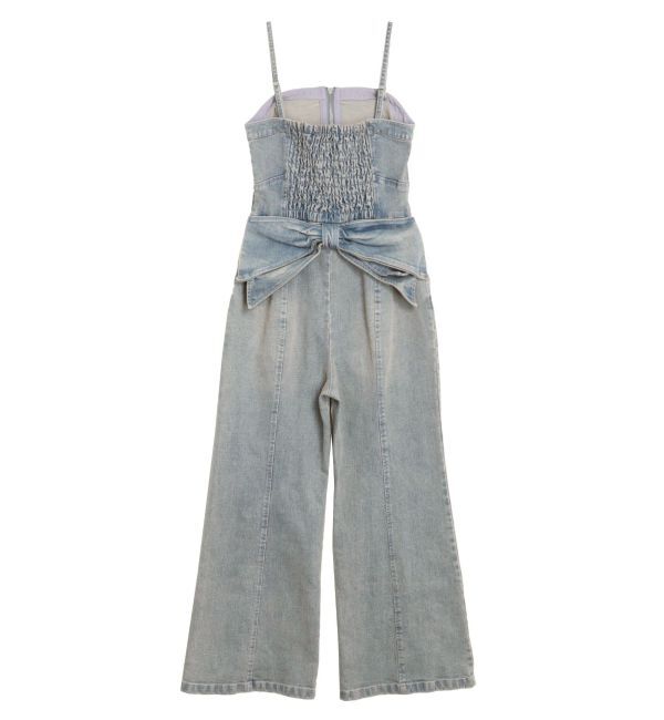 CALNAMUR「BACK RIBBON DENIM ALL IN ONE/バックリボンデニムオールインワン」|ワンピース|