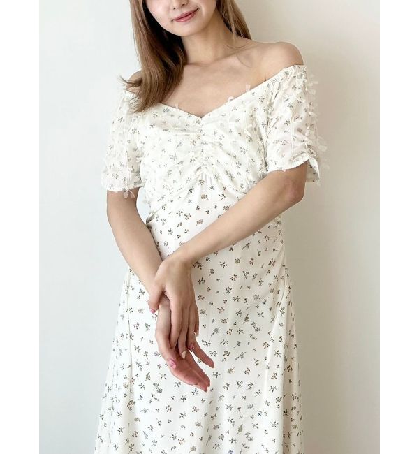 CALNAMUR「TULLE LAYERED FLOWER OP/チュールレイヤードフラワーワンピース」|ワンピース|