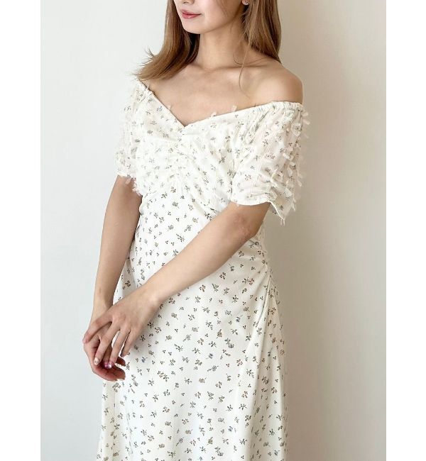 CALNAMUR「TULLE LAYERED FLOWER OP/チュールレイヤードフラワーワンピース」|ワンピース|