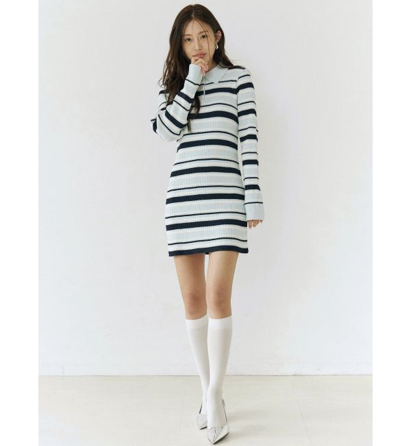 CALNAMUR「マルチボーダーポロニットワンピース」|ワンピース|