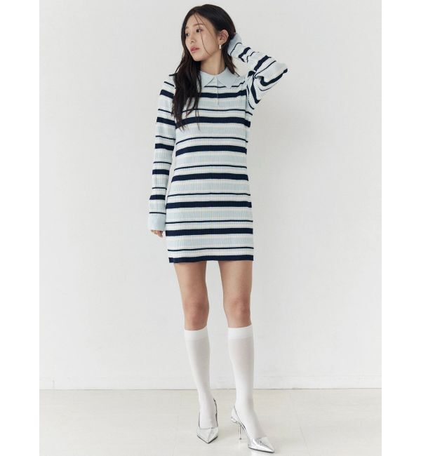 CALNAMUR「マルチボーダーポロニットワンピース」|ワンピース|