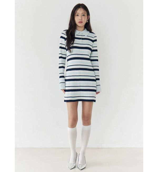CALNAMUR「マルチボーダーポロニットワンピース」|ワンピース|