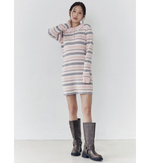 CALNAMUR「マルチボーダーポロニットワンピース」|ワンピース|