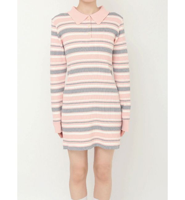 CALNAMUR「マルチボーダーポロニットワンピース」|ワンピース|