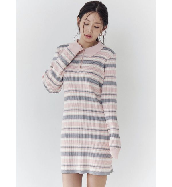 CALNAMUR「マルチボーダーポロニットワンピース」|ワンピース|