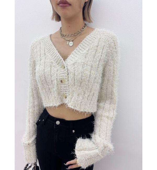 EVRIS「フェザーラメニットショートカーディガン」|カーディガン|