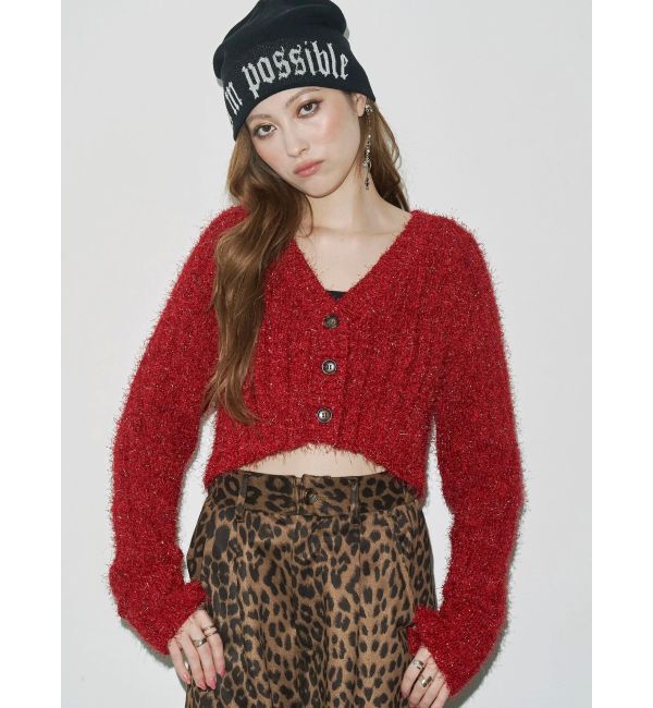 EVRIS「フェザーラメニットショートカーディガン」|カーディガン|