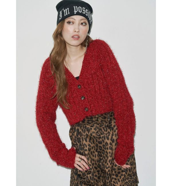 EVRIS「フェザーラメニットショートカーディガン」|カーディガン|