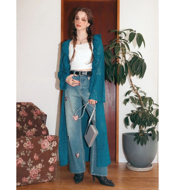 EVRIS「オープンニットロングカーディガン」|カーディガン|ブルー