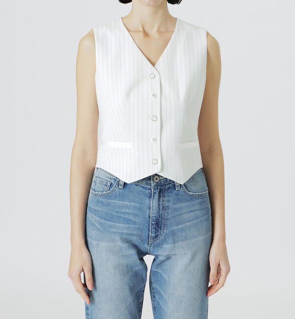  「【ウォッシャブル/セットアップ対応】ピンストライプベスト」|ベスト・ジレ|