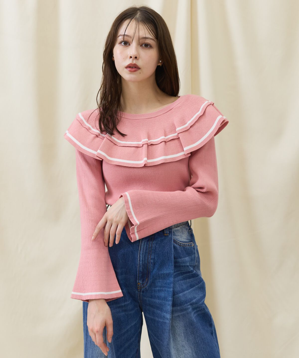 アンドクチュール「配色ケープフリルニット」|ニット・セーター|