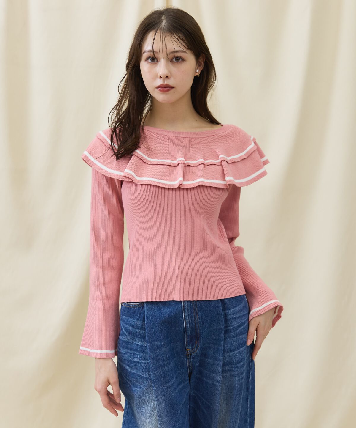 アンドクチュール「配色ケープフリルニット」|ニット・セーター|