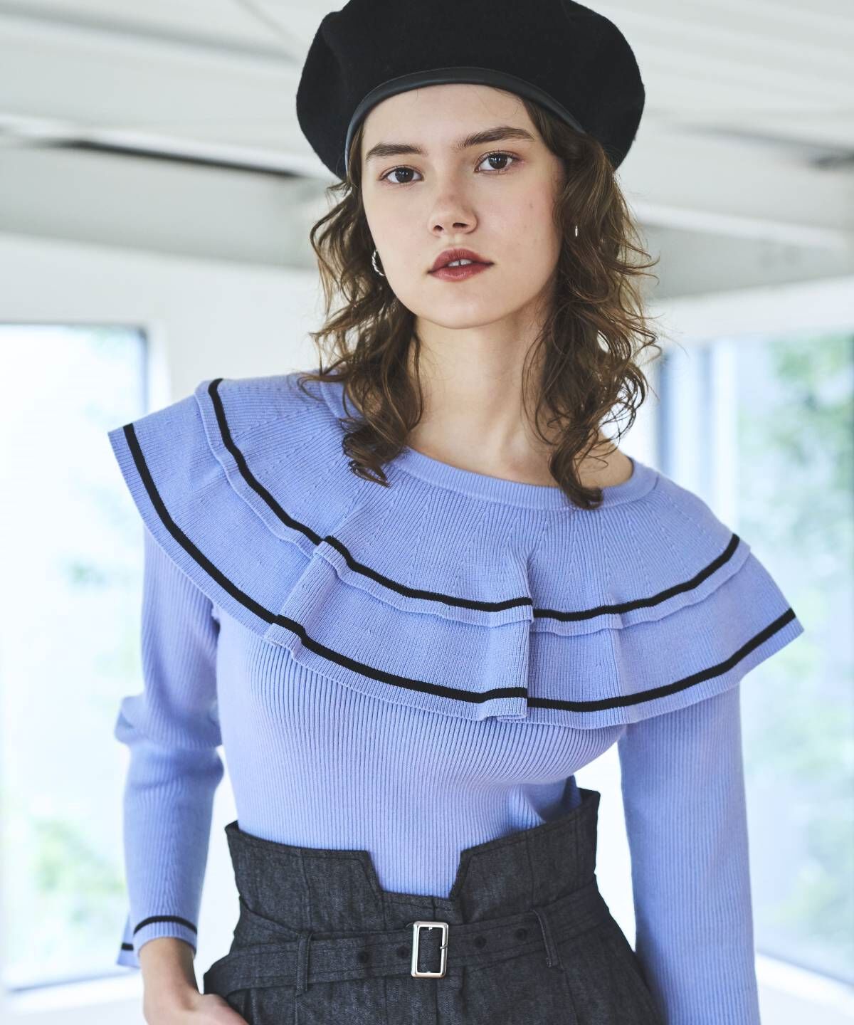 アンドクチュール「配色ケープフリルニット」|ニット・セーター|