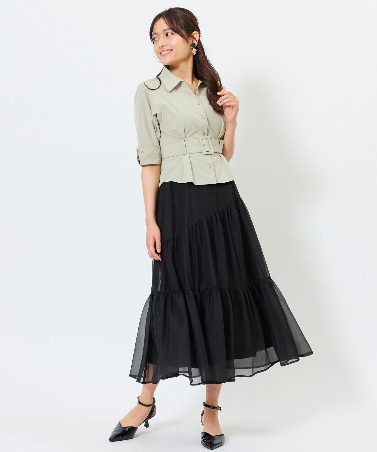 アンドクチュール「ベルト付きシャツドッキングワンピース」|ワンピース|