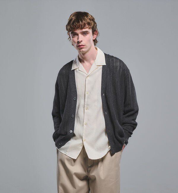 UNITED ARROWS green label relaxing「ミックス メランジ メッシュ カーディガン」|カーディガン|BLACK