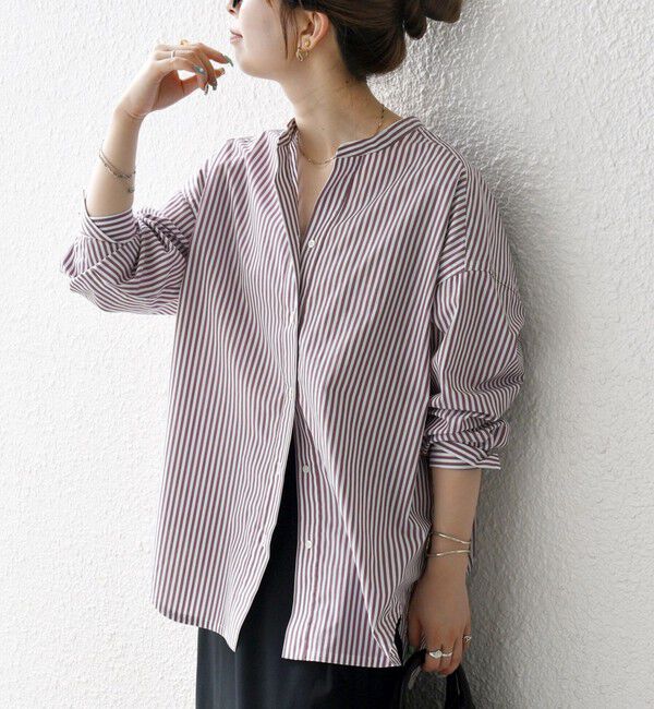 SHIPS any「SHIPS any:〈洗濯機可能〉REPREVE バンド カラー シャツ」|シャツ・ブラウス|ワイン