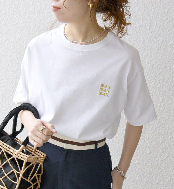 SHIPS any「【WEB限定】SHIPS any: BLAH BLAH BLAH.ワンポイント 刺繍 ルーズ Tシャツ(ユニセックス)◇」|Tシャツ・カットソー|