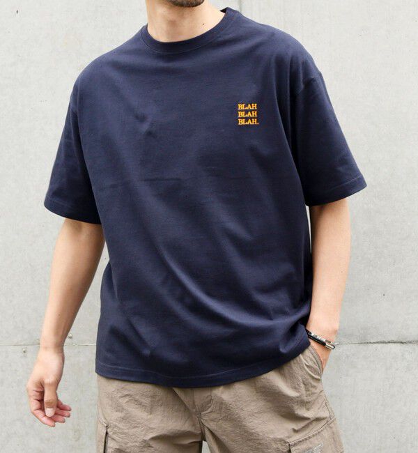 SHIPS any「【WEB限定】SHIPS any: BLAH BLAH BLAH.ワンポイント 刺繍 ルーズ Tシャツ(ユニセックス)◇」|Tシャツ・カットソー|ネイビー