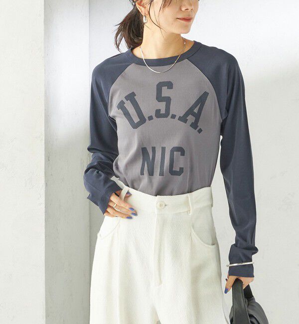 SHIPS for women「NINE CASE:〈手洗い可能〉シアー ラグラン TEE」|Tシャツ・カットソー|ネイビー