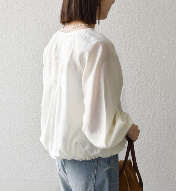 SHIPS any「《追加予約》SHIPS any:〈洗濯機可能〉リネン ミックス シアー ボリューム スリーブ ブラウス」|シャツ・ブラウス|