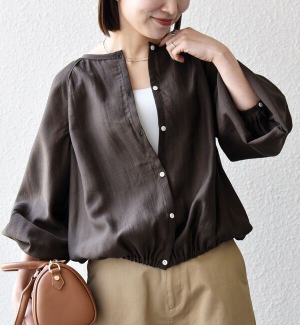 SHIPS any「《追加予約》SHIPS any:〈洗濯機可能〉リネン ミックス シアー ボリューム スリーブ ブラウス」|シャツ・ブラウス|ブラウン