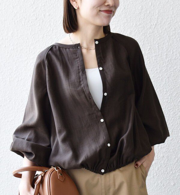 SHIPS any「《追加予約》SHIPS any:〈洗濯機可能〉リネン ミックス シアー ボリューム スリーブ ブラウス」|シャツ・ブラウス|