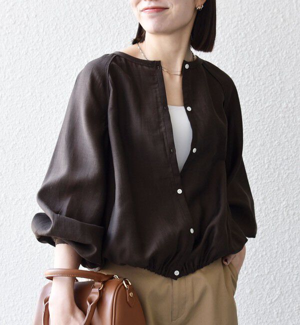 SHIPS any「《追加予約》SHIPS any:〈洗濯機可能〉リネン ミックス シアー ボリューム スリーブ ブラウス」|シャツ・ブラウス|