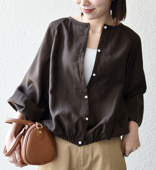 SHIPS any「《追加予約》SHIPS any:〈洗濯機可能〉リネン ミックス シアー ボリューム スリーブ ブラウス」|シャツ・ブラウス|