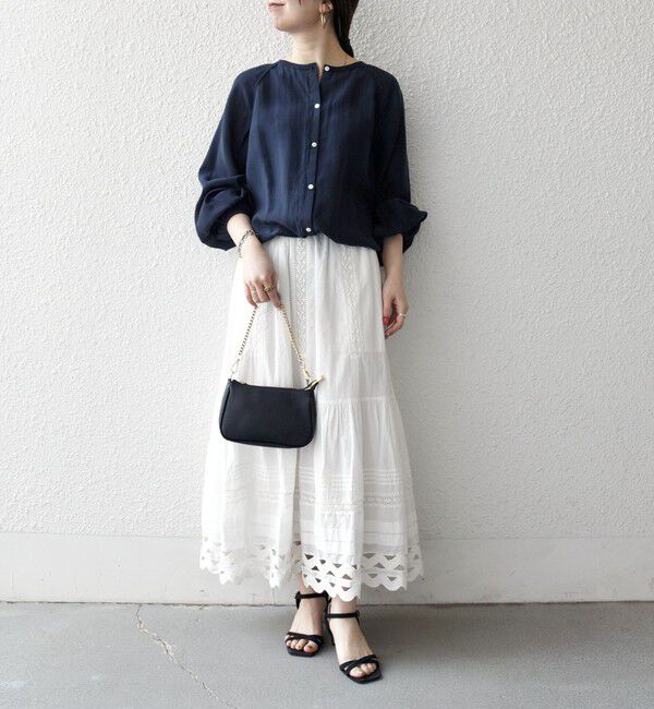 SHIPS any「《追加予約》SHIPS any:〈洗濯機可能〉リネン ミックス シアー ボリューム スリーブ ブラウス」|シャツ・ブラウス|