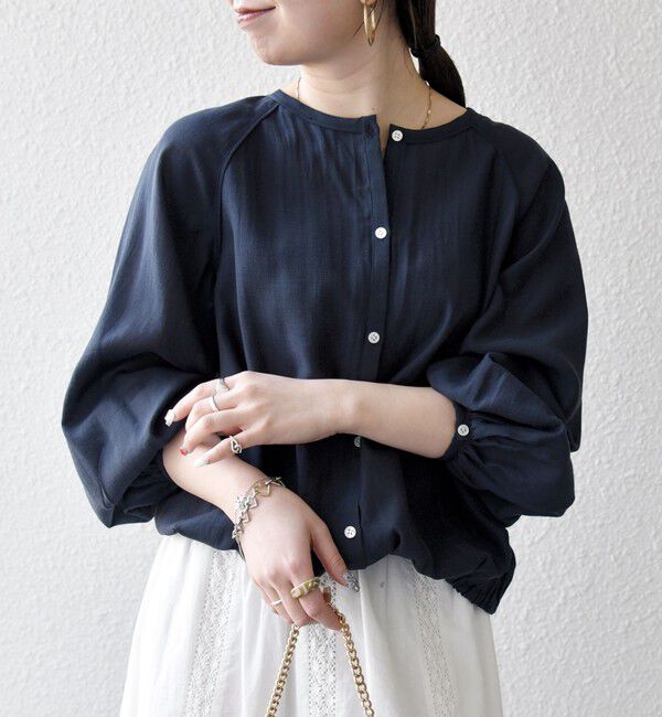 SHIPS any「《追加予約》SHIPS any:〈洗濯機可能〉リネン ミックス シアー ボリューム スリーブ ブラウス」|シャツ・ブラウス|