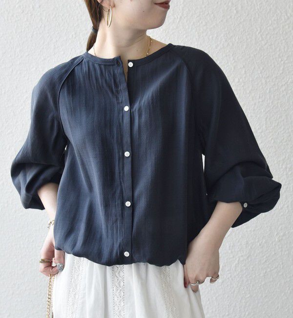 SHIPS any「《追加予約》SHIPS any:〈洗濯機可能〉リネン ミックス シアー ボリューム スリーブ ブラウス」|シャツ・ブラウス|