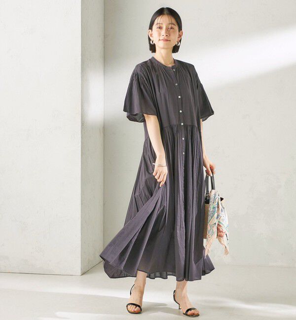 SHIPS for women「《予約》【SHIPS別注】Fanaka:〈手洗い可能〉ストライプ ドビー 羽織 ワンピース」|ワンピース|ブラック