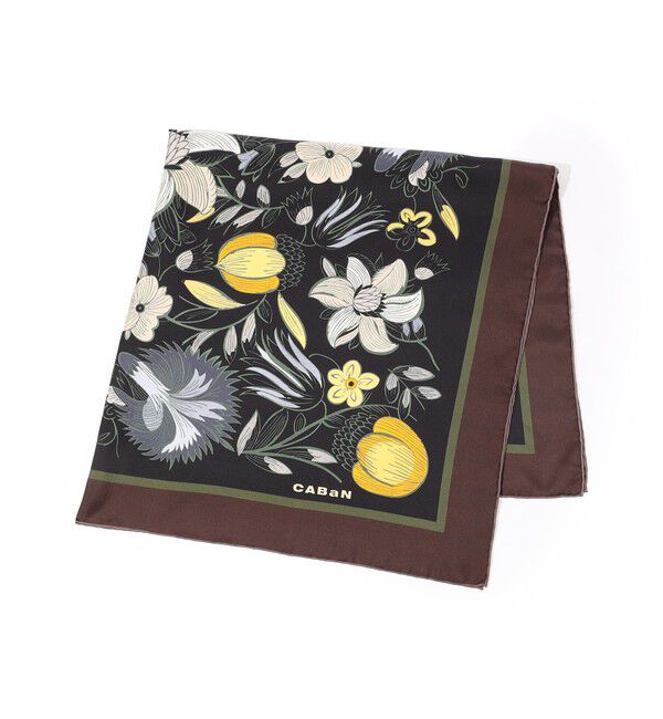 CABaN「Botanical Garden シルクプリントスカーフ」|バンダナ・スカーフ|18 ブラック系