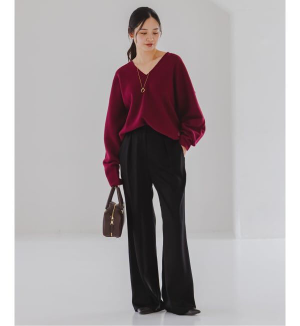 NOBLE「《セットアップ対応》ルナサテンナローフレアタックパンツ」|スラックス|