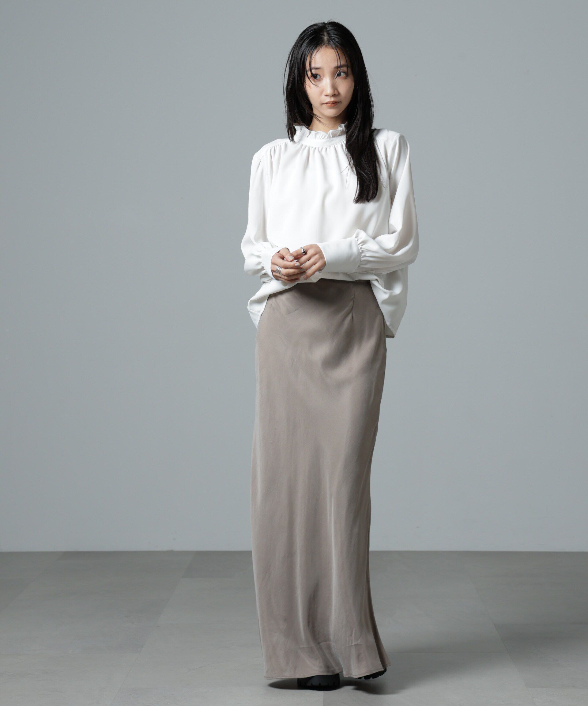 nano･universe「2wayスタンドカラーギャザーブラウス」|シャツ・ブラウス|