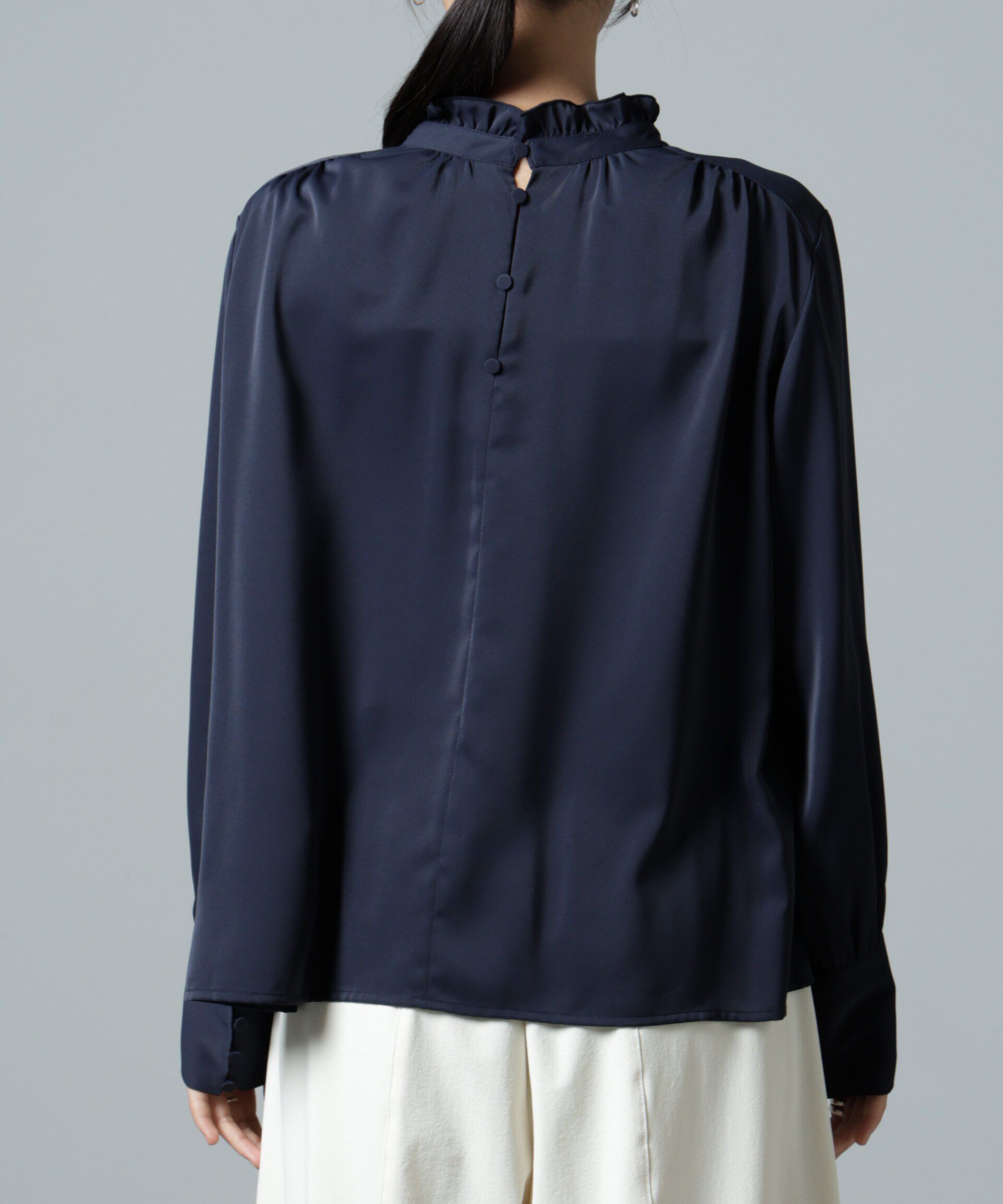 nano･universe「2wayスタンドカラーギャザーブラウス」|シャツ・ブラウス|