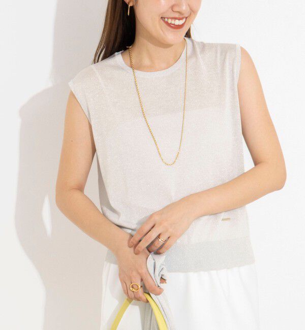 NOLLEY'S「《手洗い可能/アンサンブル対応》ラメノースリーブプルオーバー」|ニット・セーター|シルバー