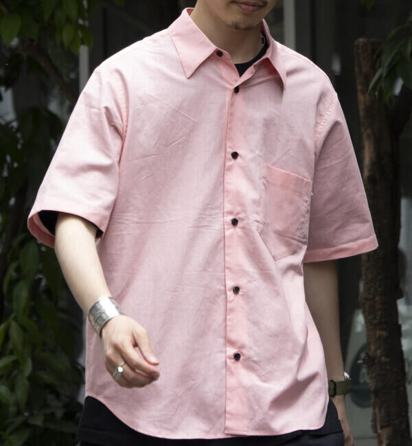 GLOSTER「【GLOSTER/グロスター】コットンリネン 半袖シャツ レギュラーカラー 綿麻」|シャツ・ブラウス|ピンク