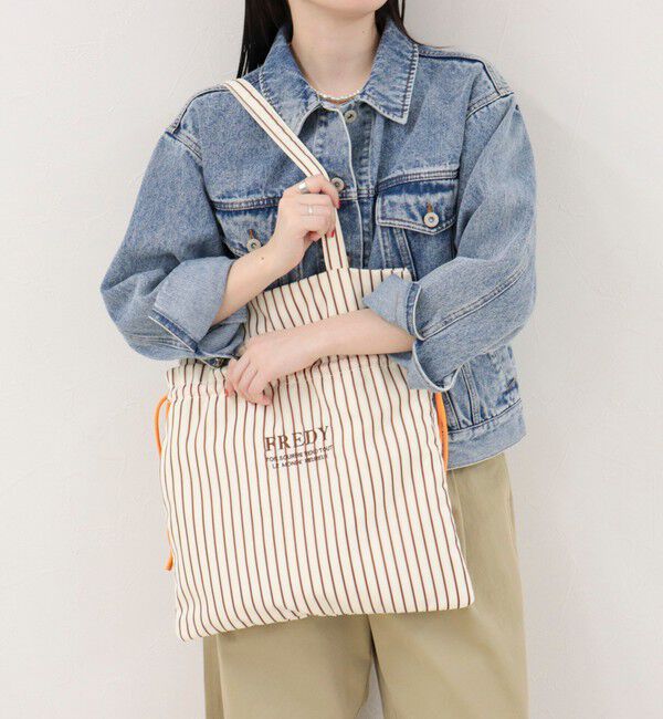 fredy emue「アウトポケットストライプロゴトートバッグ」|トートバッグ|ブラウン系その他