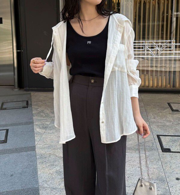 fredy emue「リネン混楊柳フーディシャツ」|シャツ・ブラウス|オフホワイト