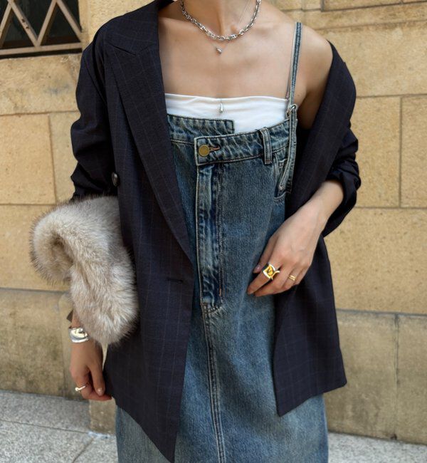  「裾フリンジデニムジャンスカ」|ワンピース|