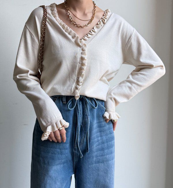  「【WEB限定】ニットフリルカーディガン」|カーディガン|