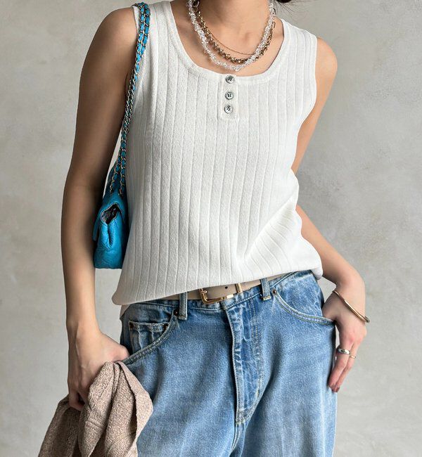  「ヘンリーネック前後2WAYニットタンク」|ニット・セーター|オフホワイト