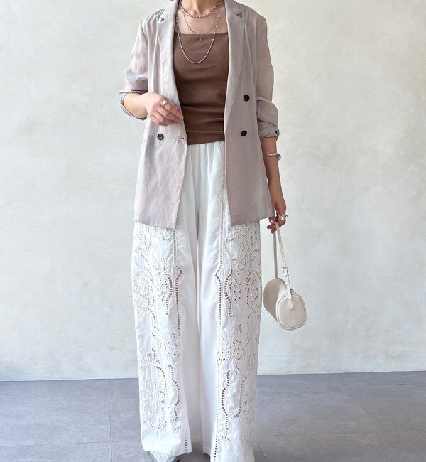  「刺繍レースコットンパンツ」|チノ|