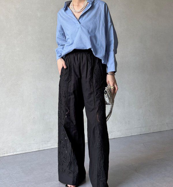  「刺繍レースコットンパンツ」|チノ|