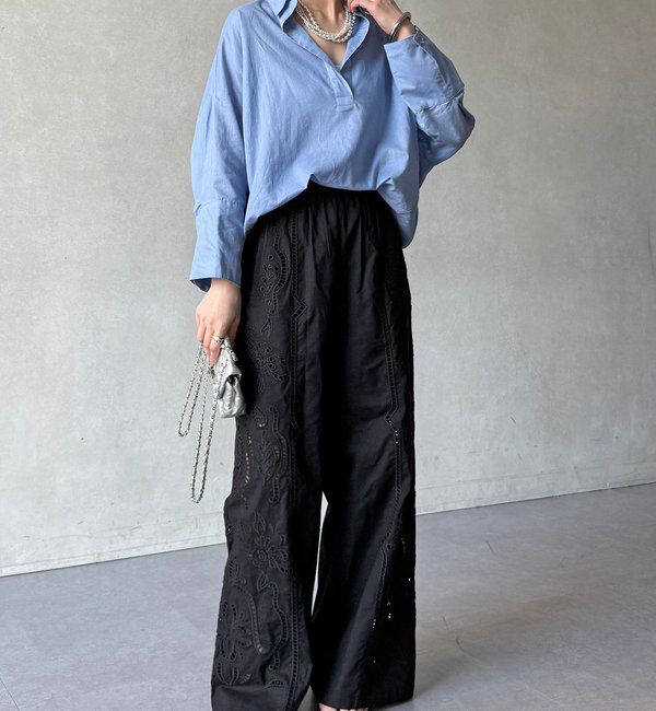  「刺繍レースコットンパンツ」|チノ|